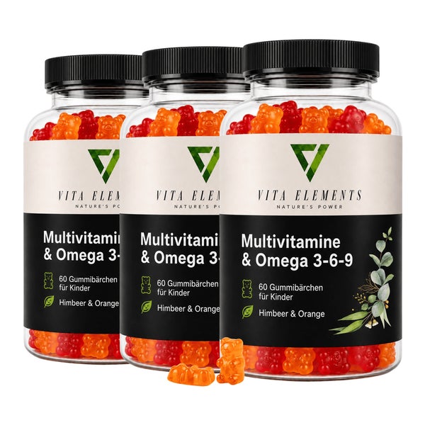 Vita Elements Multivitamin & Omega 3-6-9 Gummibärchen für Kinder 3er Set 60 St