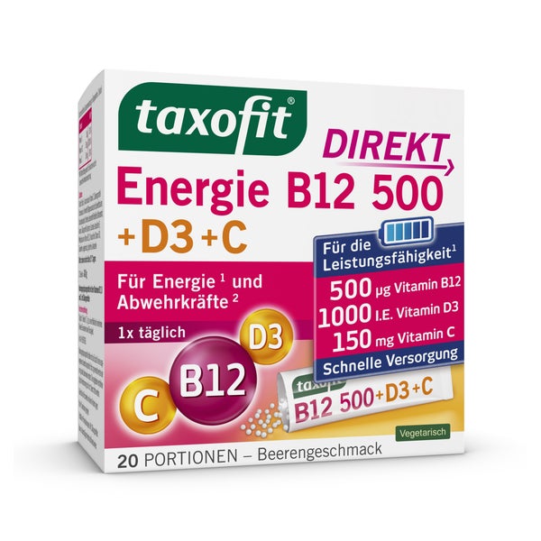 Taxofit Energie B12 500+d3+c Direkt Granulat 20 St