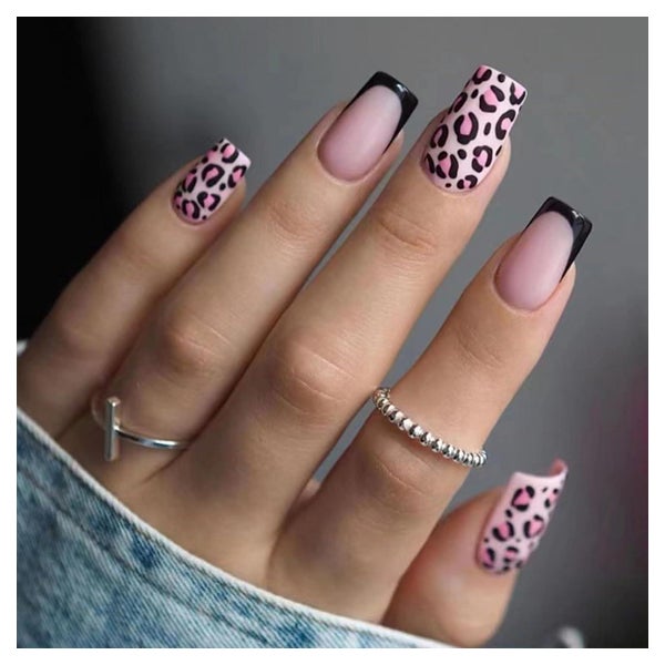 Ceboic 24 Stück Mittellange Rosa French Leopard Künstliche N 1 St