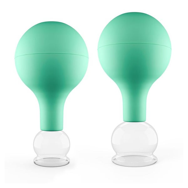 Pulox Schröpfgläser aus Echtglas mit Saugball - Set Duo klein in Grün: 25mm, 32mm 2 St