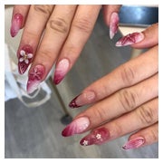 Fingernägel Kurz Almond Rosa French 3D Blumen Perle Strass Y 1 St