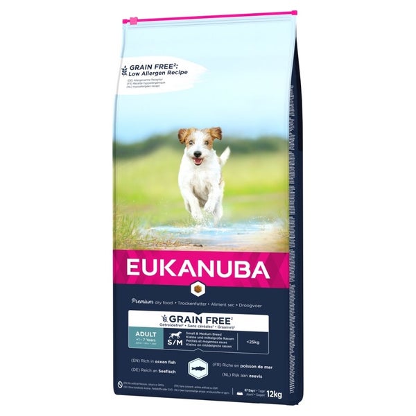 EUKANUBA Grain Free Small&Medium Hundefutter für ausgewachsene Hunde kleiner und mittelgroßer Rassen 12 kg