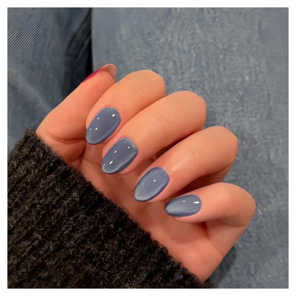 Press on Nails Oval Cat Eye Dunkelblau Marineblau Glas Dunke 1 St