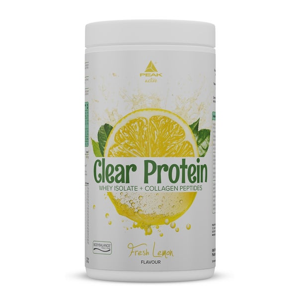 PEAK Clear Protein - 450g - Geschmack Fresh Lemon I 15 Portionen I klares Whey Protein Isolat + bioaktive Kollagenpeptide I BODYBALANCE I fruchtiger, erfrischender Geschmack I zuckerfrei 450 g