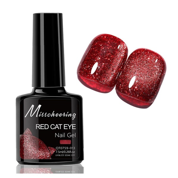 Nagellack UV LED Gel Cat Eye 9D holografisch Glitzer Rot bli 1 St