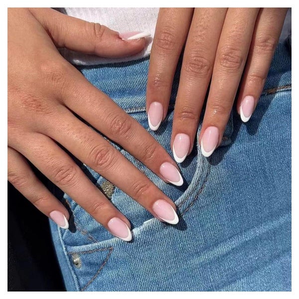 Kunstnägel Oval Kurz French Nude Weiß Acryl Presson white&am 1 St