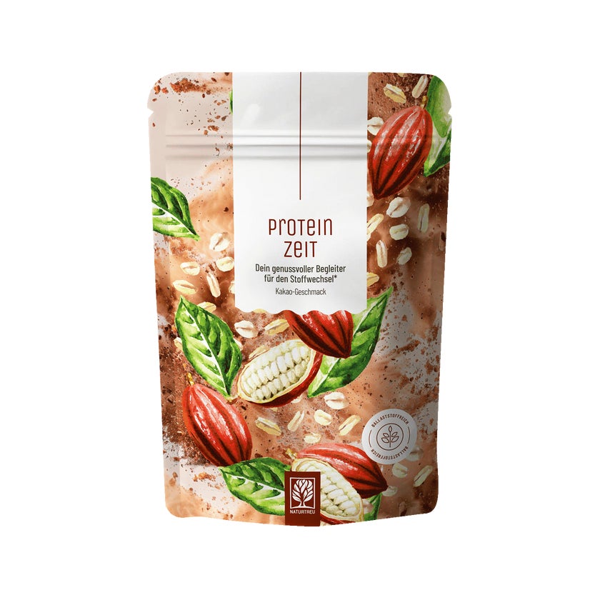 Pulver aus Ballaststoffen & Proteinen - Proteinpulver mit Kakao.Geschmack - PROTEINZEIT - glutenfreies und veganes Getränkepulver - NATURTREU® 450 g
