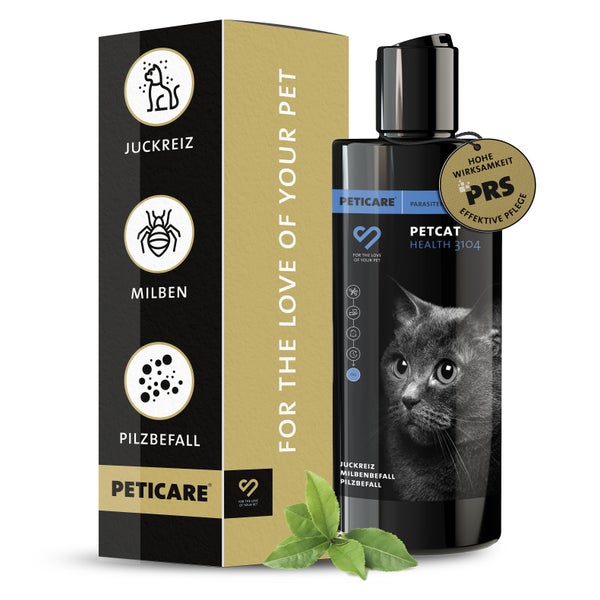 Peticare Anti-Parasiten Katzen-Shampoo gegen Milben Flöhe Pilz, lindert Juckreiz 250 ml