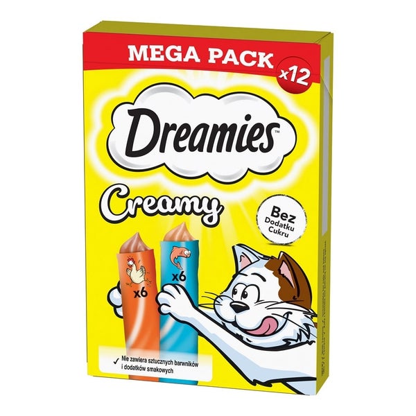 DREAMIES Creamy MEGA PACK: Zusatzfutter mit Huhn und Lachs 12x10 g 0,12 kg