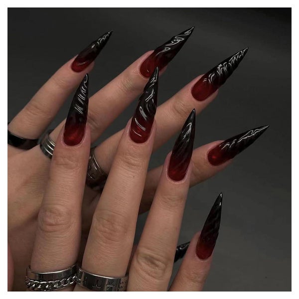 Kunstnägel Press On Nails Lang Mandel Schwarz Rot Reißz 1 St