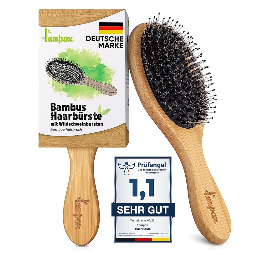 Bambus Haarbrste mit Wildschweinborsten, Entwirrbrste 1 St