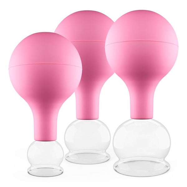 Pulox Schröpfgläser aus Echtglas mit Saugball - Set Trio klein in Pink: 25mm, 32mm, 40mm 3 St