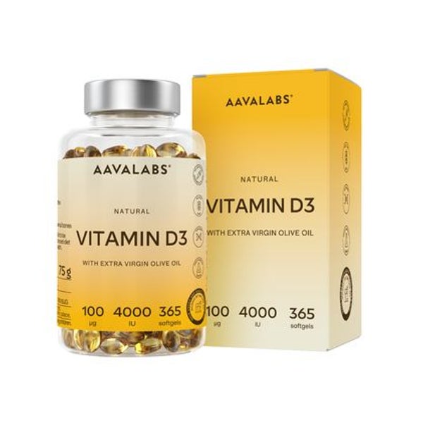 Aavalabs Vitamin D3 4000 IE mit Olivenöl, 365 Kapseln 365 St
