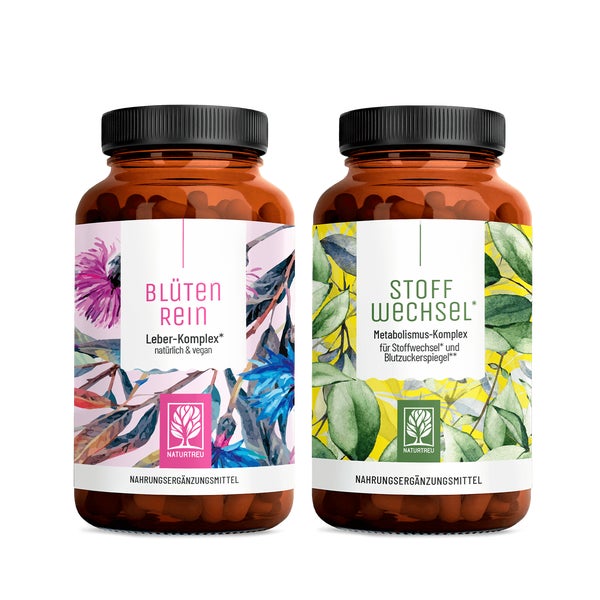 Fettstoffwechsel-Paket: Mariendistel, Artischocke + Cholin & Metabolismus Komplex in einem veganen Bundle - BLÜTENREIN & STOFFWECHSEL - NATURTREU® 151.9 g