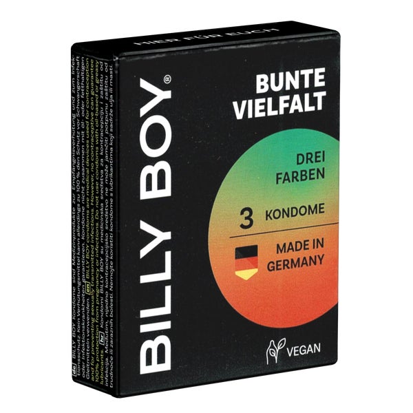 Bunte Vielfalt, 3 Kondome in Rot, Schwarz und Grün, 52 mm (3 Kondome) 3 St