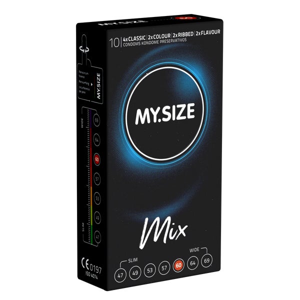 «60mm MIX» Kondome: 10er Pack, glatt, gerippt, aromatisiert (10 Kondome) 10 St