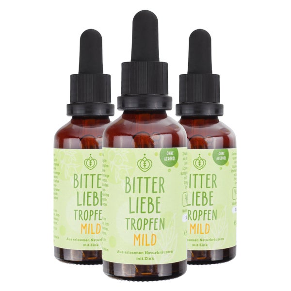 BitterLiebe Bittertropfen ohne Alkohol - 50ml nach Hildegard von Bingen - das Original aus Die Höhle der Löwen - hochdosierte Bitterstoffe Tropfen mit Bitterkräuter 3 x 50 ml