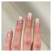 Press On Nails Mittellang Ballerina Nude 3D Blumen Glitzer A 1 St