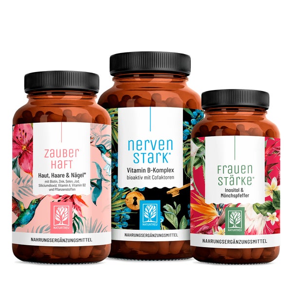Alltagsheldin Paket: Beauty Vitamine, B-Vitamine & Mönchspfeffer + Inositol in einem veganen Bundle - ZAUBERHAFT, NERVENSTARK & FRAUENSTÄRKE - NATURTREU® 172 g
