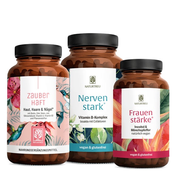 Alltagsheldin Paket: Beauty Vitamine, B-Vitamine & Mönchspfeffer + Inositol in einem veganen Bundle - ZAUBERHAFT, NERVENSTARK & FRAUENSTÄRKE - NATURTREU® 172.4 g