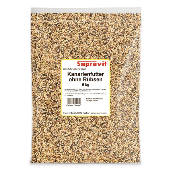 SUPRAVIT Kanarienfutter ohne Rübsen | Vogelfutter für Kanarienvögel Aller Arten | Für Waterslager, Harzkanarien und mehr | Ganzjahres-Futter für Kanarien Vögel 5 kg