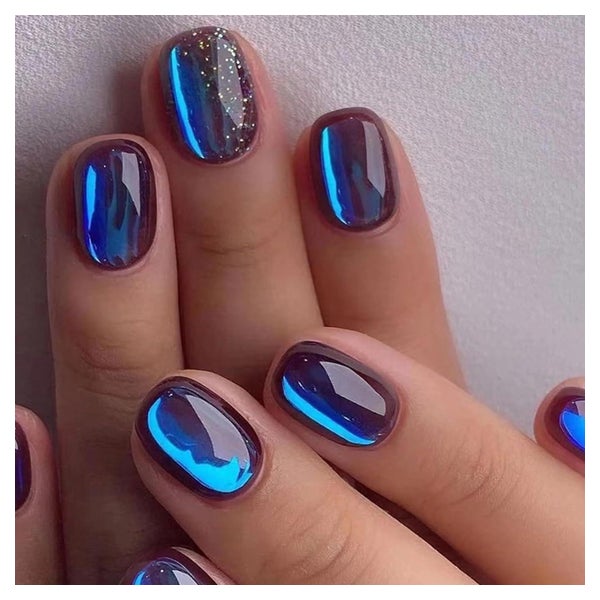 24 Falsche Nägel Blau Glänzend French Kunstnägel Zum Aufkleb 1 St