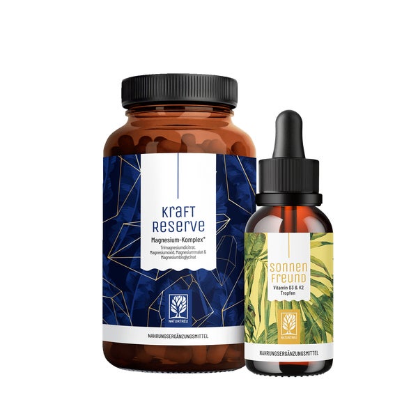 Basispaket: Vitamin D3 + K2 (2.000 I.E.) & Magnesium in einem veganen Bundle - KRAFTRESERVE & SONNENFREUND - NATURTREU® g