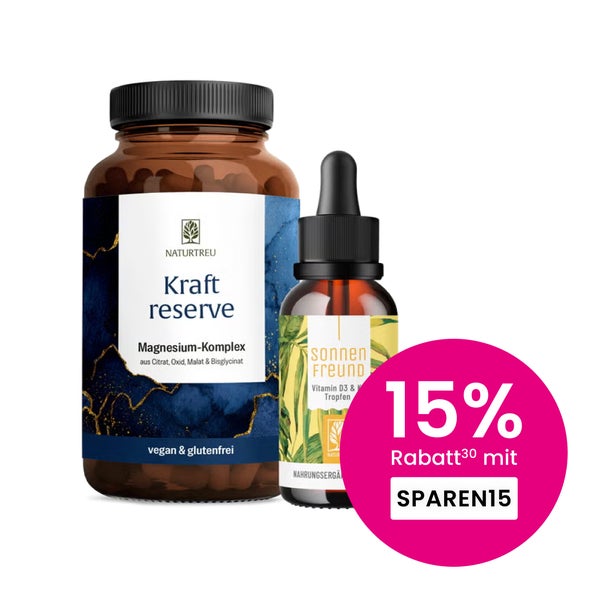 Basispaket: Vitamin D3 + K2 (2.000 I.E.) & Magnesium in einem veganen Bundle - KRAFTRESERVE & SONNENFREUND - NATURTREU® 209.9 g