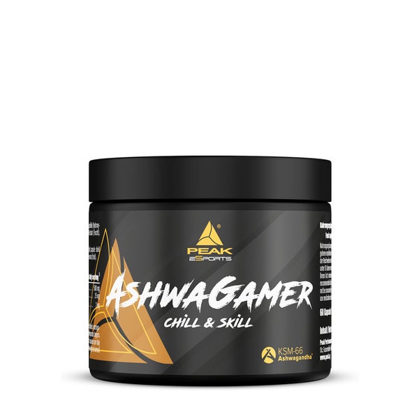 PEAK AshwaGamer - 60 Kapseln I 500 mg reines Ashwagandha KSM-66® pro Portion I Ayurveda I hochdosiert I vegan 48 g