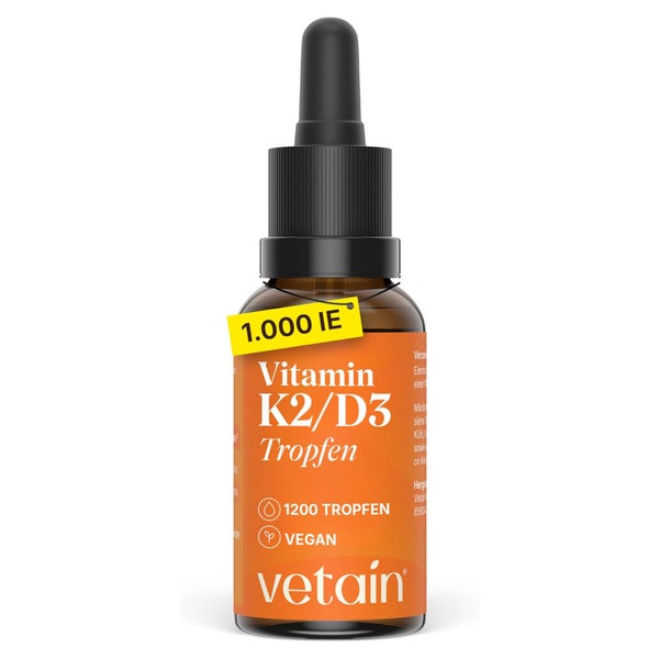 VETAIN Vitamin D3 K2 Tropfen - in MCT Öl - hochdosiert 1200 St