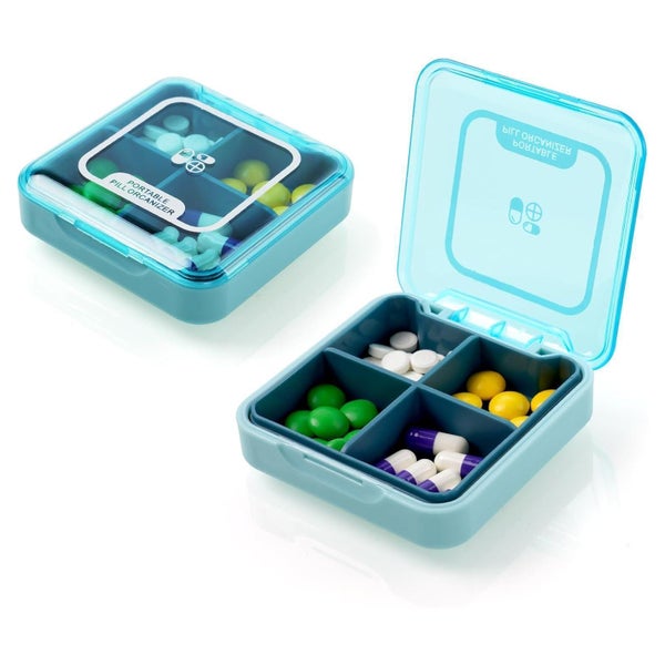 Pillendose Klein Tablettenbox 7 Tage 4 Fächer BPA Frei Blau 1 St