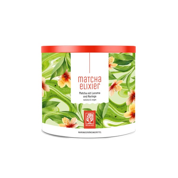 Matcha Pulver mit Moringa und Lucuma - MATCHAELIXIER - veganes Getränkepulver mit Vanillearoma - NATURTREU® 180 g