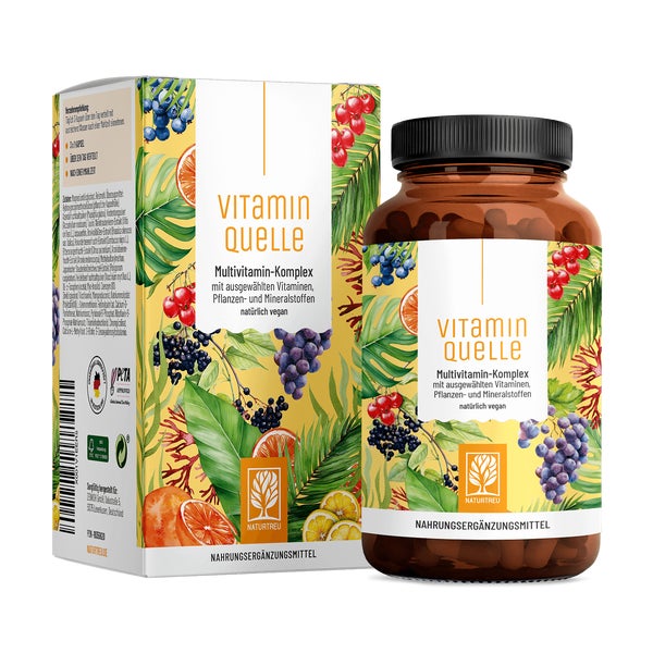 Multivitamin-Komplex mit Vitaminen, Pflanzen- und Mineralstoffen - VITAMINQUELLE - 90 vegane Kapseln - NATURTREU® 90 St