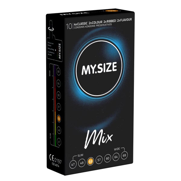 «53mm MIX» Kondome: 10er Pack, glatt, gerippt, aromatisiert (10 Kondome) 10 St