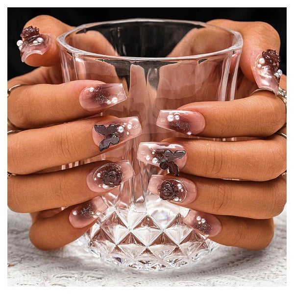 Falsche Fingernägel Rot Gradient Sarg 3D Schmetterling X 1 St