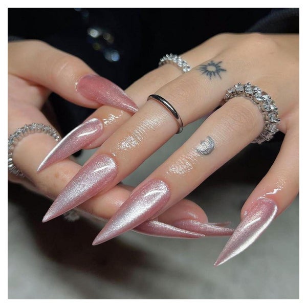 Künstliche Fingernägel Stiletto Lang Rosa Glitzer AHA3 1 St