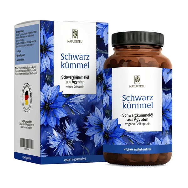 Schwarzkümmelöl 1000 mg hochdosiert aus Ägypten mit Vitamin E - SCHWARZKÜMMEL - 120 vegane Gelkapseln - NATURTREU® 120 St