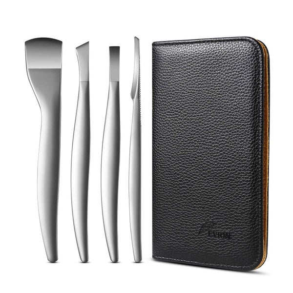 FVION Pediküre Messer Set - 4-teilig, Edelstahl, Hornhautentferner & Fußpflege