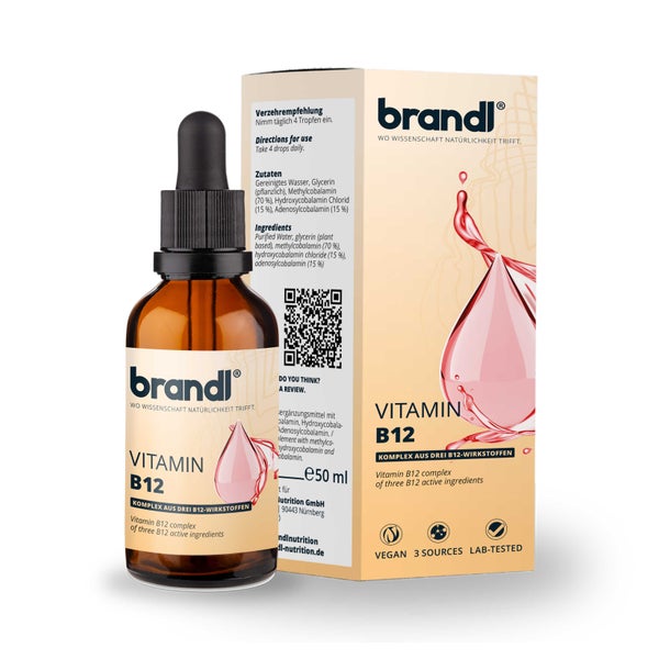 brandl® B12 Vitamin hochdosiert mit 3 Aktivformen | Vitamin B12 Tropfen | B 12 Vegan 50 ml