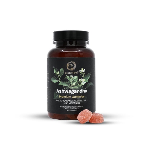 peplement Ashwagandha Gummies mit Vitamin B6 – Vegan & Zuckerfrei, leckerer Apfelgeschmack 60 St