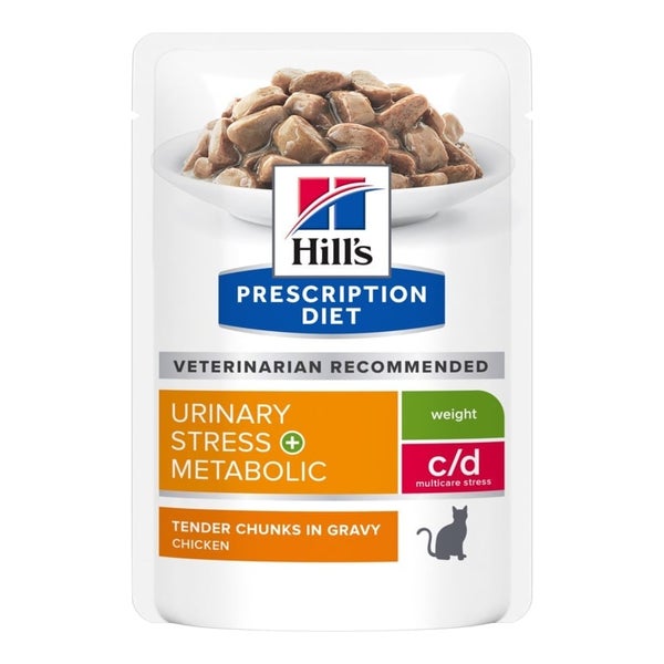 HILL'S PRESCRIPTION DIET c/d Multicare Stress + Metabolic Katzennassfutter mit Huhn 12x85g in Beuteln 1,2 kg