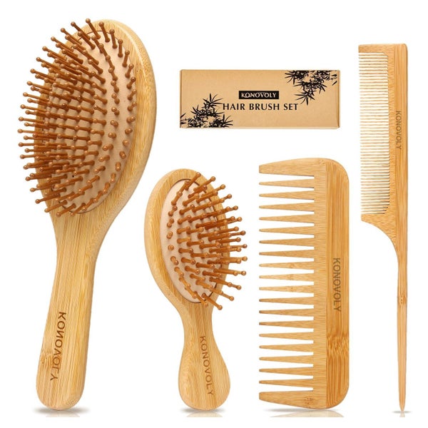 4PCS Bambus Haarbürste Set Paletten Entwirrungsbürsten Natur 1 St