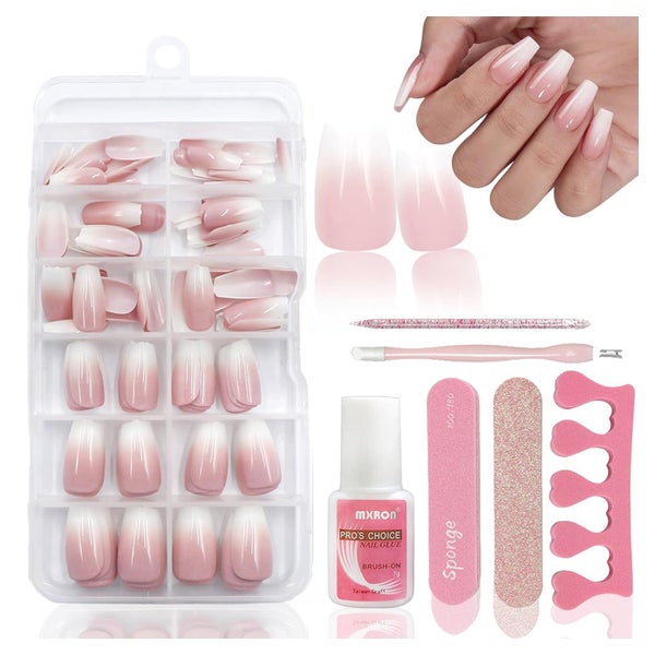 Kunstnägel 120PCS Press On Pink Nude Ballerina 1 ml (1er Pac 1 St