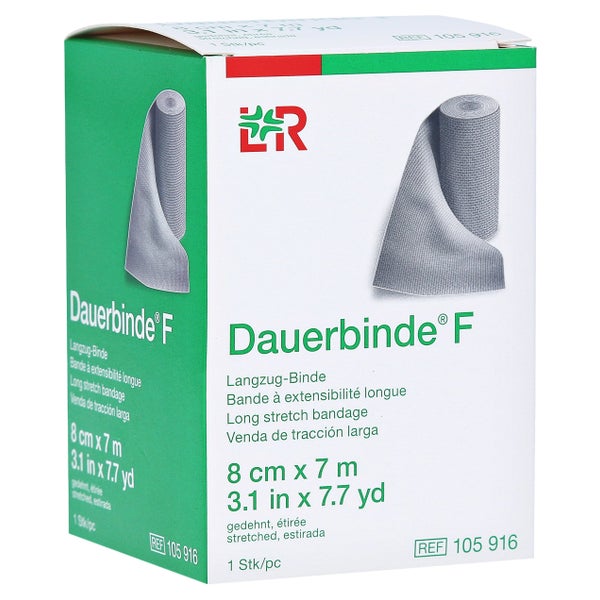 Lohmann & Rauscher Dauerbinde F Langzugbinde, 7 m, hautfreundlich, luftdurchlässig - 1 Packung = 1 Stück, einzeln in Faltschachtel, Maße: 8 cm x 7 m 1 St
