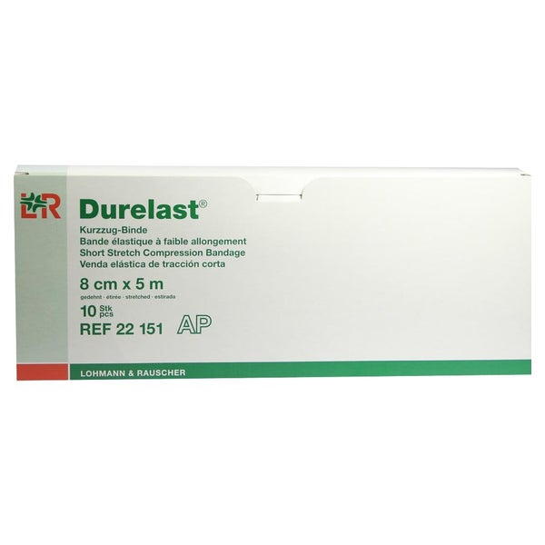 Lohmann & Rauscher Durelast Ultrakurzzugbinde, mit Verbandklammern, cremefarben - 1 Packung = 10 Stück, lose im Karton, Maße: 8 cm x 5 m 10 St
