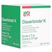 Lohmann & Rauscher Dauerbinde K Langzugbinde, 7 m, hautfreundlich, luftdurchlässig - 1 Packung = 1 Stück, einzeln in Faltschachtel, Maße: 6 cm x 7 m 1 St