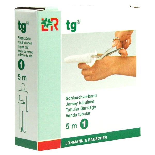 Lohmann & Rauscher tg Schlauchverband, weiß, 5 m, nahtlos gestrickt und dehnbar - 1 Stück, Gr. 1 (1,4 cm) für Finger, Zehe 1 St