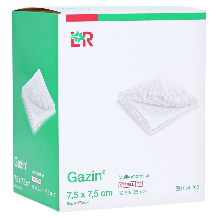 Lohmann Rauscher Gazin Mullkompresse steril, 7,5x7,5cm, 8- fach, 17-fädig, 25x2 Stück 25X2 St