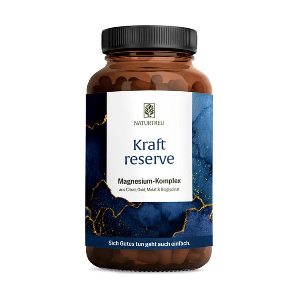Magnesium Komplex - Magnesiumbisglycinat, Magnesiumoxid, Trimagnesiumdicitrat & Magnesium Malat - KRAFTRESERVE - 180 hochdosierte vegane Kapseln - NATURTREU® 180 St