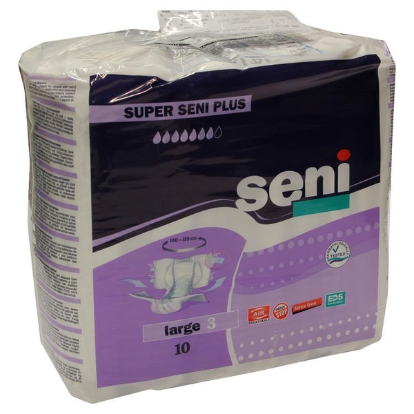 Super seni Plus Large Inkontinenzhosen, Unisex, 10er Pack, 100 - 150 cm, 3200 ml 10 St